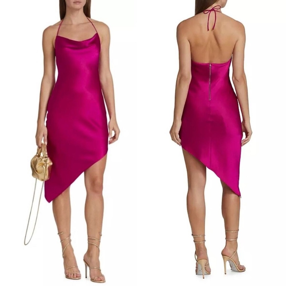 Alice + Olivia Harmony Asymmetric Pink Satin Slip Dress Size 10